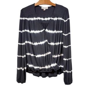 Knox Rose L Gray White Tie-Dye Surplice Long Sleeve Top